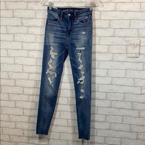 American eagle super hi-rise jegging distressed 0